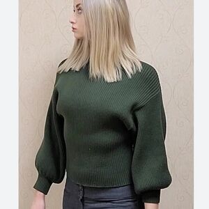 Line & Dot Alder Ribbed Sweater in Olive Green
